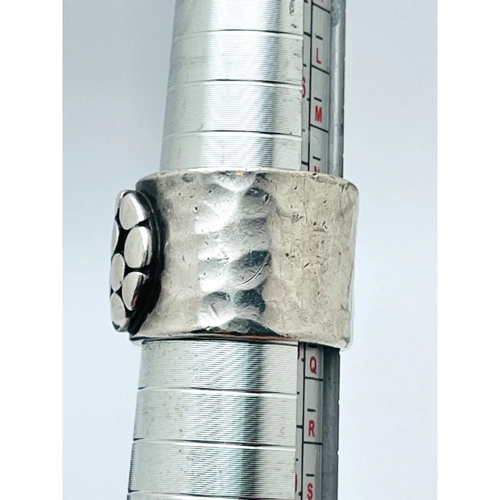 Wide Band Sterling Silver Hammered Ring Circle Pebbles Just Be 925 Size 7 - 7.5